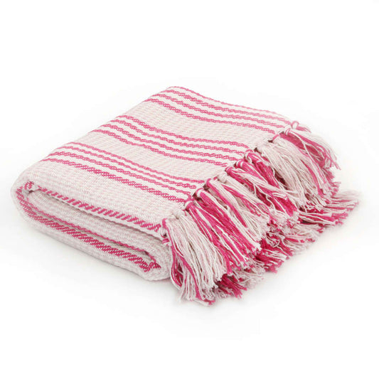 245324 vidaXL Throw Cotton Stripes 125x150 cm Pink and White