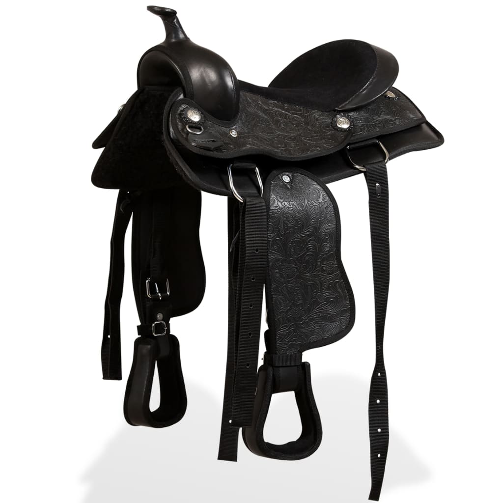 Western Saddle. Headstall&Breast Collar Real Leather 12" Black