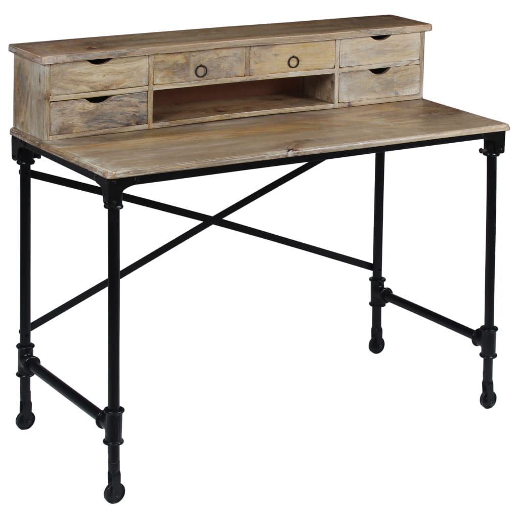 Writing Desk Solid Mango Wood and Steel 110x50x96 cm