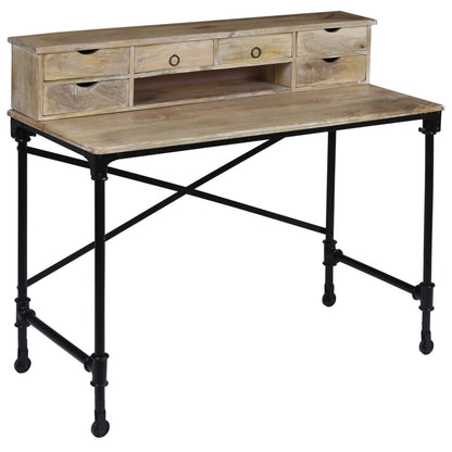 Writing Desk Solid Mango Wood and Steel 110x50x96 cm