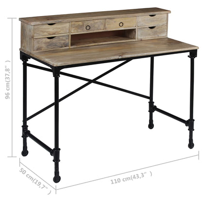 Writing Desk Solid Mango Wood and Steel 110x50x96 cm