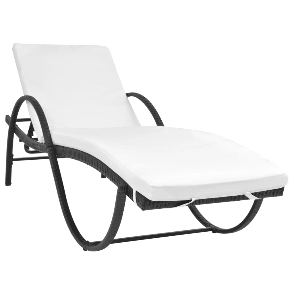 Sun Loungers 2 pcs with Table Poly Rattan Black