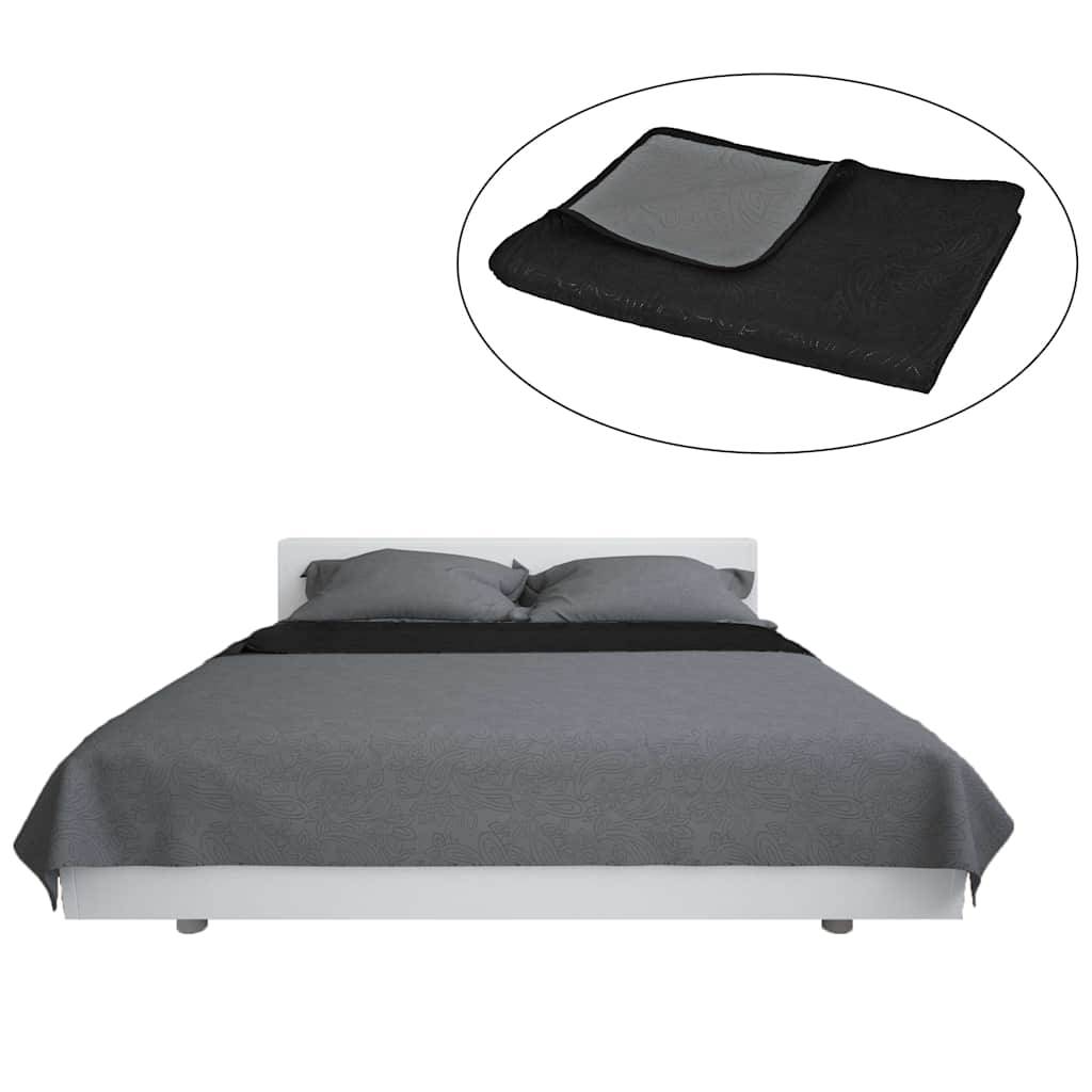 Double-sided Quilted Bedspread 230x260 cm Grey and Black