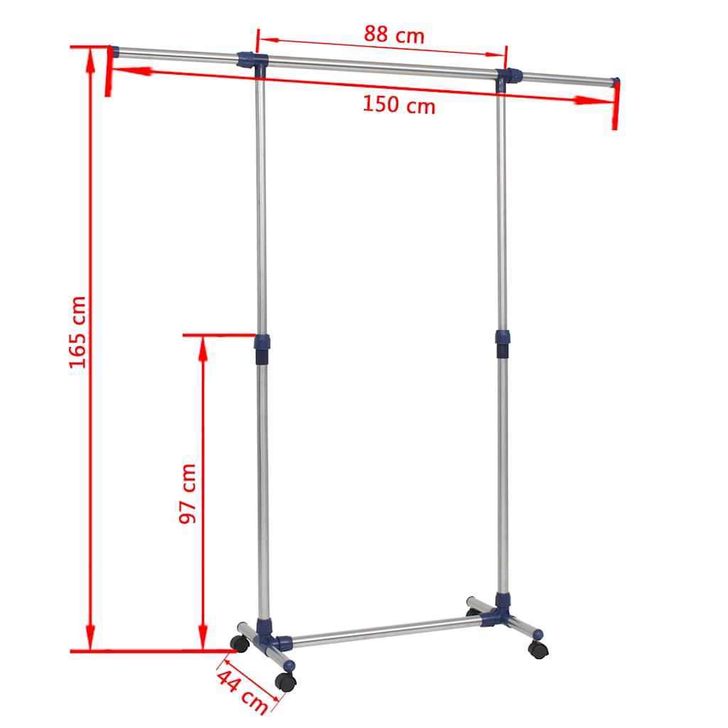 245625 vidaXL Adjustable Clothes Rack Stainless Steel 165x44x150 cm Silver