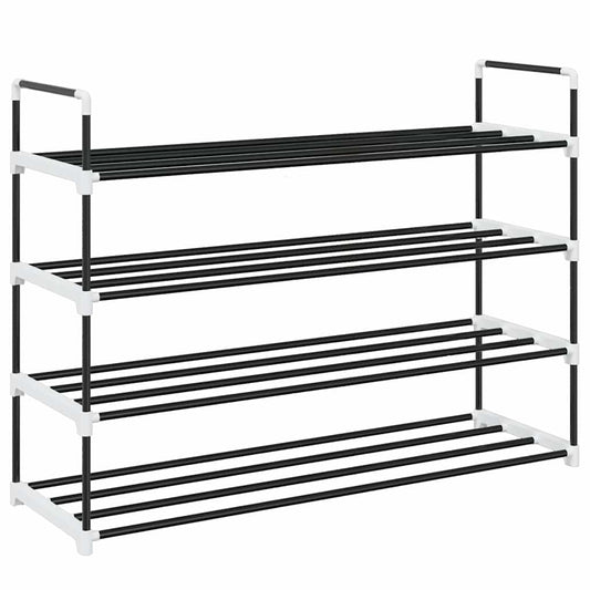 Shoe Rack with 4 Shelves Metal and Plastic Black