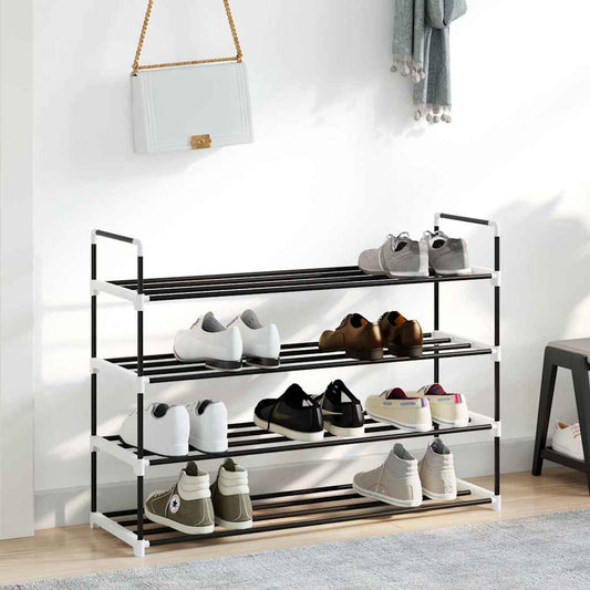 Shoe Rack with 4 Shelves Metal and Plastic Black