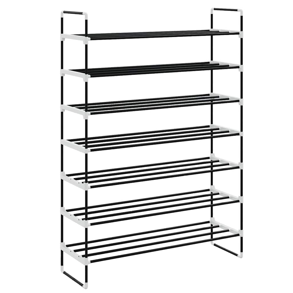 Shoe Rack with 7 Shelves Metal and Plastic Black