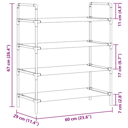 Shoe Rack with 4 Shelves Metal and Non-woven Fabric Black