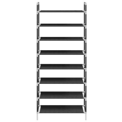 Shoe Rack with 8 Shelves Metal and Non-woven Fabric Black