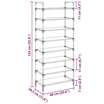 Shoe Rack with 8 Shelves Metal and Non-woven Fabric Black