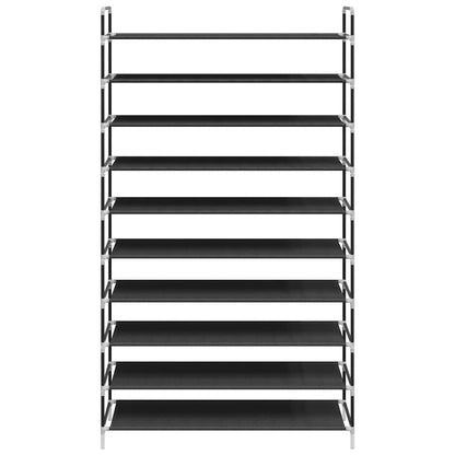 Shoe Rack with 10 Shelves Metal and Non-woven Fabric Black
