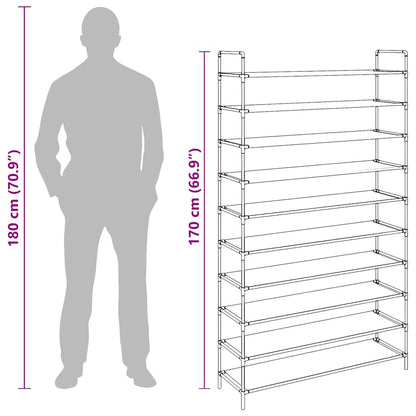 Shoe Rack with 10 Shelves Metal and Non-woven Fabric Silver