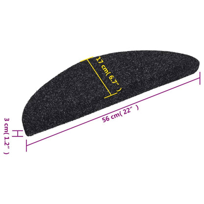 Stair Mats Self-adhesive 15 pcs 56x17x3 cm Black Half Round