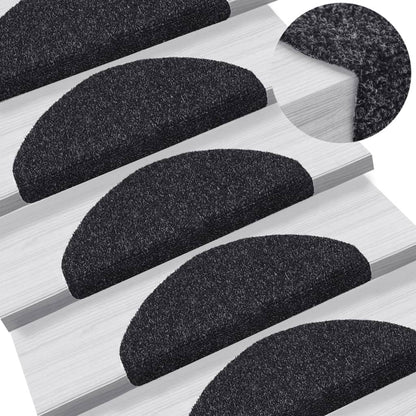 Stair Mats Self-adhesive 15 pcs 65x21x4 cm Black Half Round Large