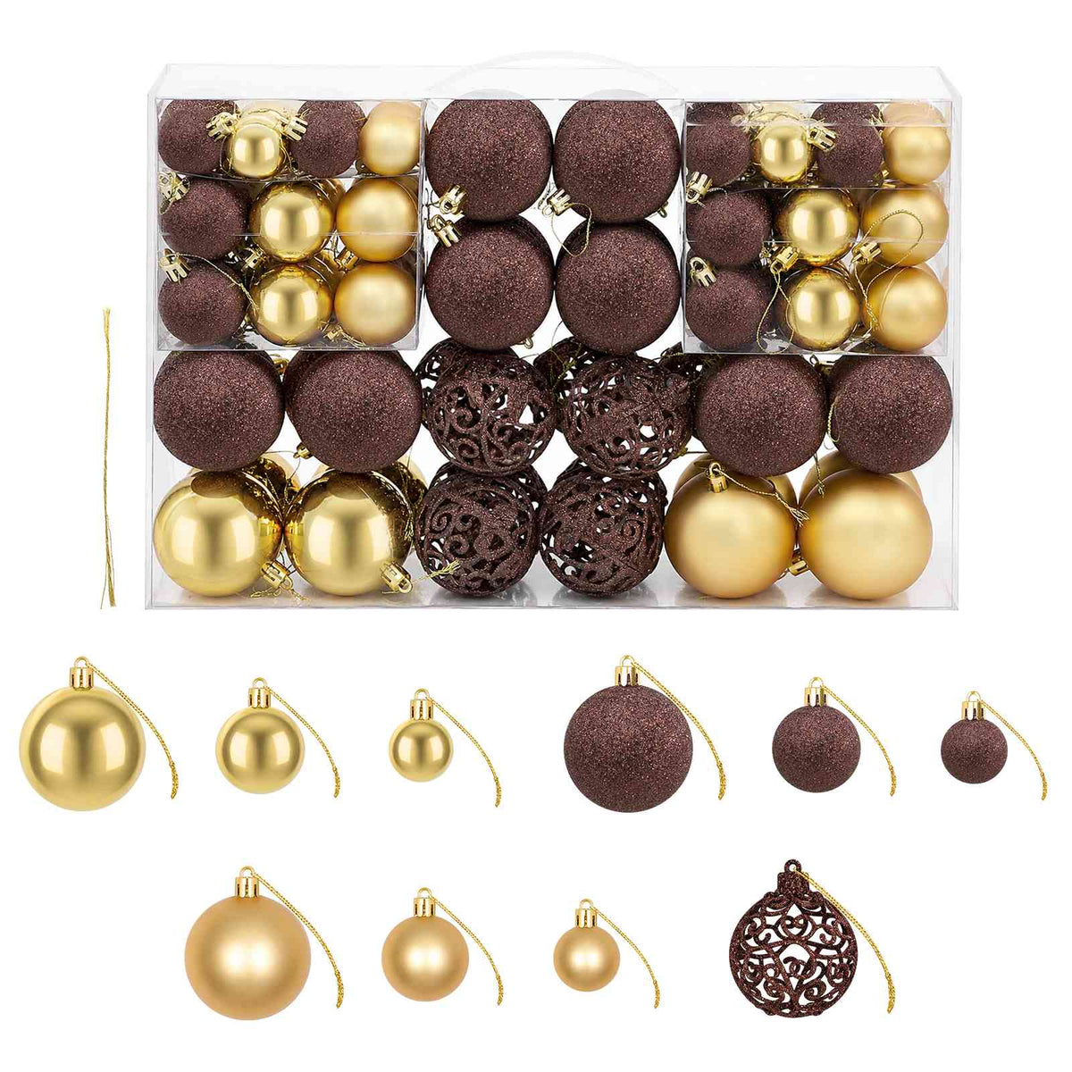 245714 vidaXL 100 Piece Christmas Ball Set 3/4/6 cm Brown/Bronze/Gold