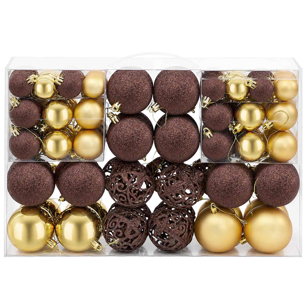 245714 vidaXL 100 Piece Christmas Ball Set 3/4/6 cm Brown/Bronze/Gold
