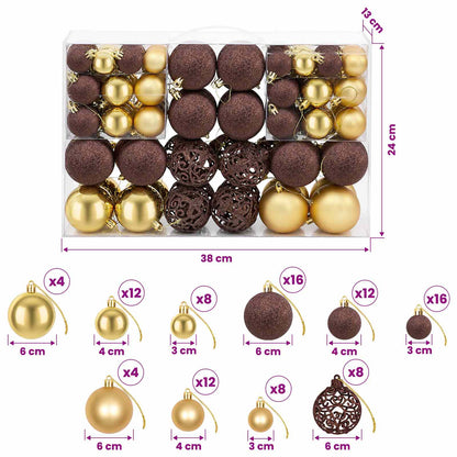 245714 vidaXL 100 Piece Christmas Ball Set 3/4/6 cm Brown/Bronze/Gold