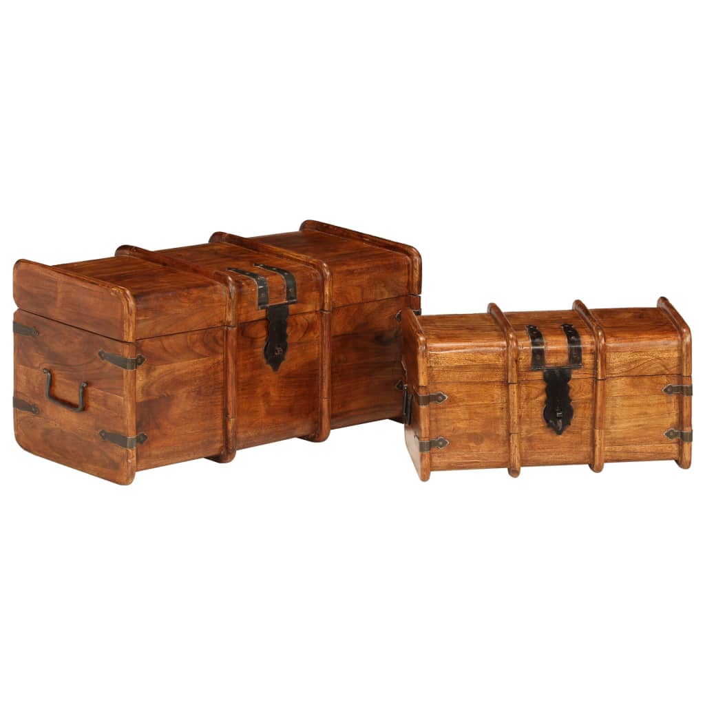 Treasure Chest Set 2 Pieces Solid Acacia Wood Honey Finish