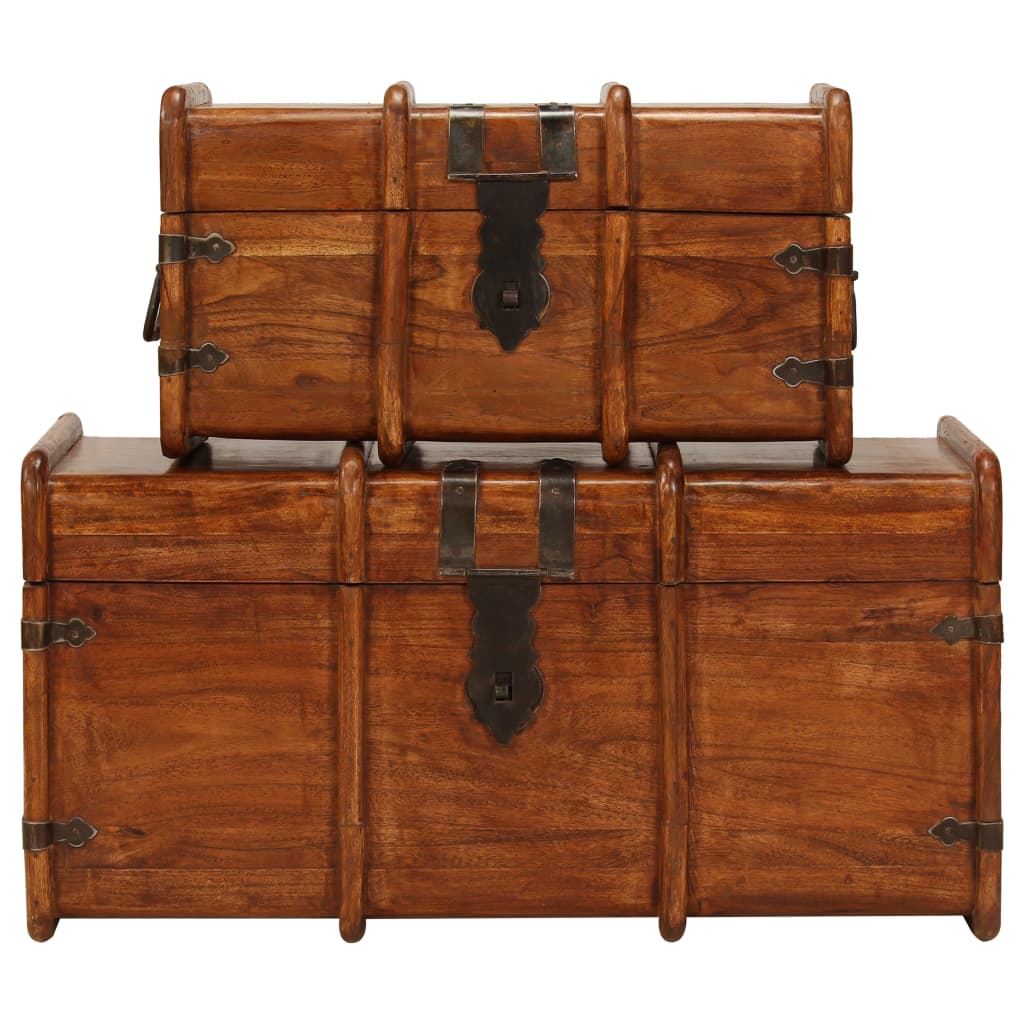 Treasure Chest Set 2 Pieces Solid Acacia Wood Honey Finish