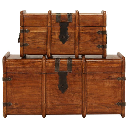 Treasure Chest Set 2 Pieces Solid Acacia Wood Honey Finish