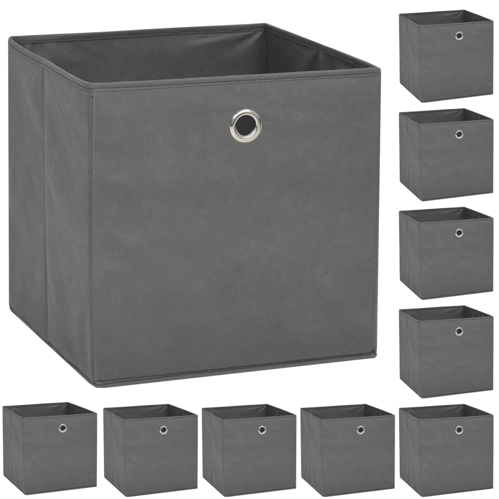 Storage Box Set of 10 Grey Non-woven fabric 12.6x12.6x12.6 in