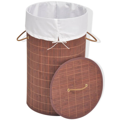 Bamboo Laundry Bin Round Brown