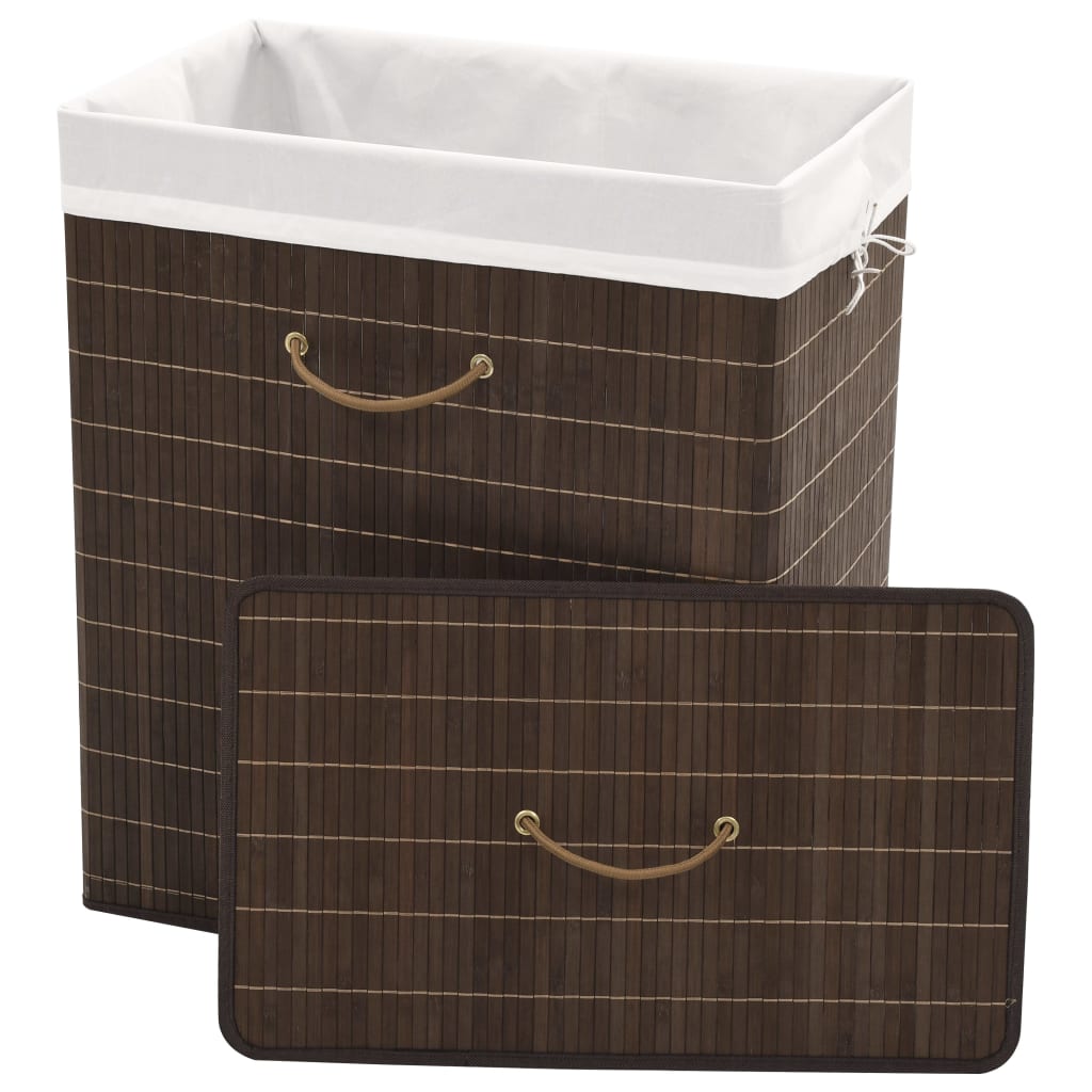 Bamboo Laundry Bin Rectangular Dark Brown