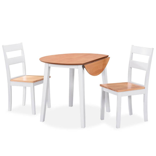 Dining Set | White and Natural Wood | MDF Top, Solid Rubberwood Frame