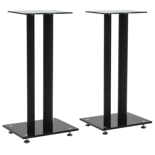 50673 vidaXL Speaker Stands 2 pcs Tempered Glass 2 Pillars Design Black