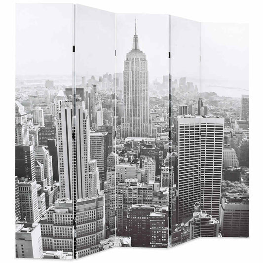 Folding Room Divider 200x170 cm New York by Day Black and White
