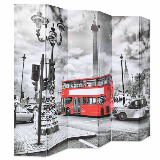 Folding Room Divider 228x170 cm London Bus Black and White