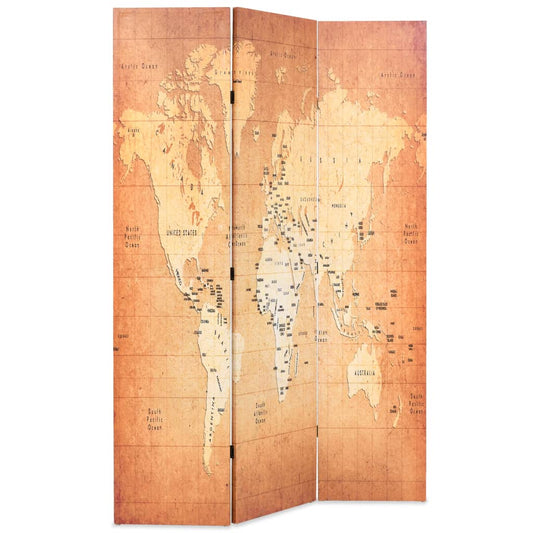 Folding Room Divider 120x170 cm World Map Yellow