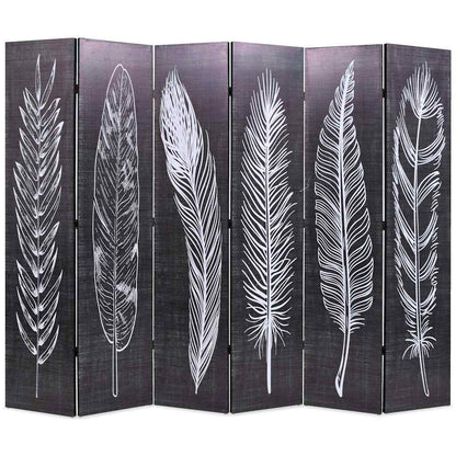Folding Room Divider 228x170 cm Feathers Black and White