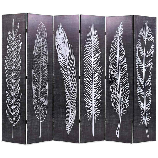 Folding Room Divider 228x170 cm Feathers Black and White