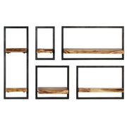 Wall Shelf Set 5 Pieces Solid Acacia Wood and Steel