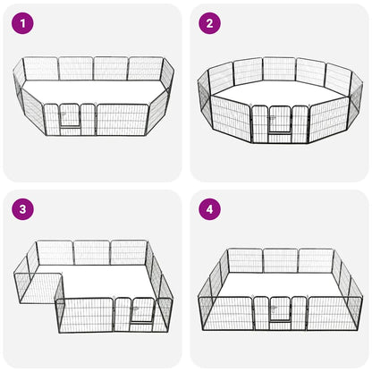 Dog Playpen 12 Panels Steel 80x60 cm Black