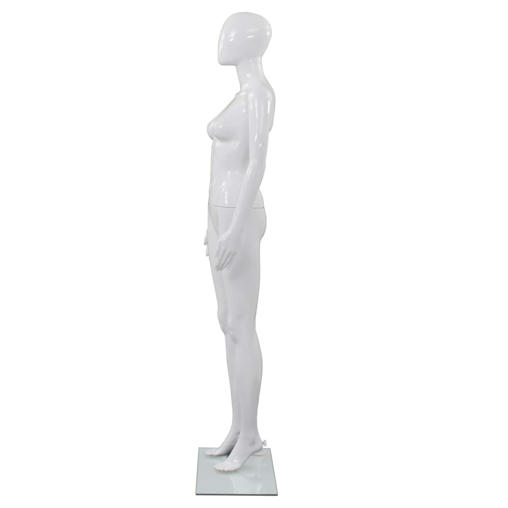 Full Body Female Mannequin with Glass Base Glossy White 68.9"