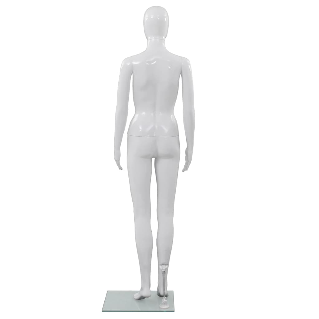 Full Body Female Mannequin with Glass Base Glossy White 68.9"