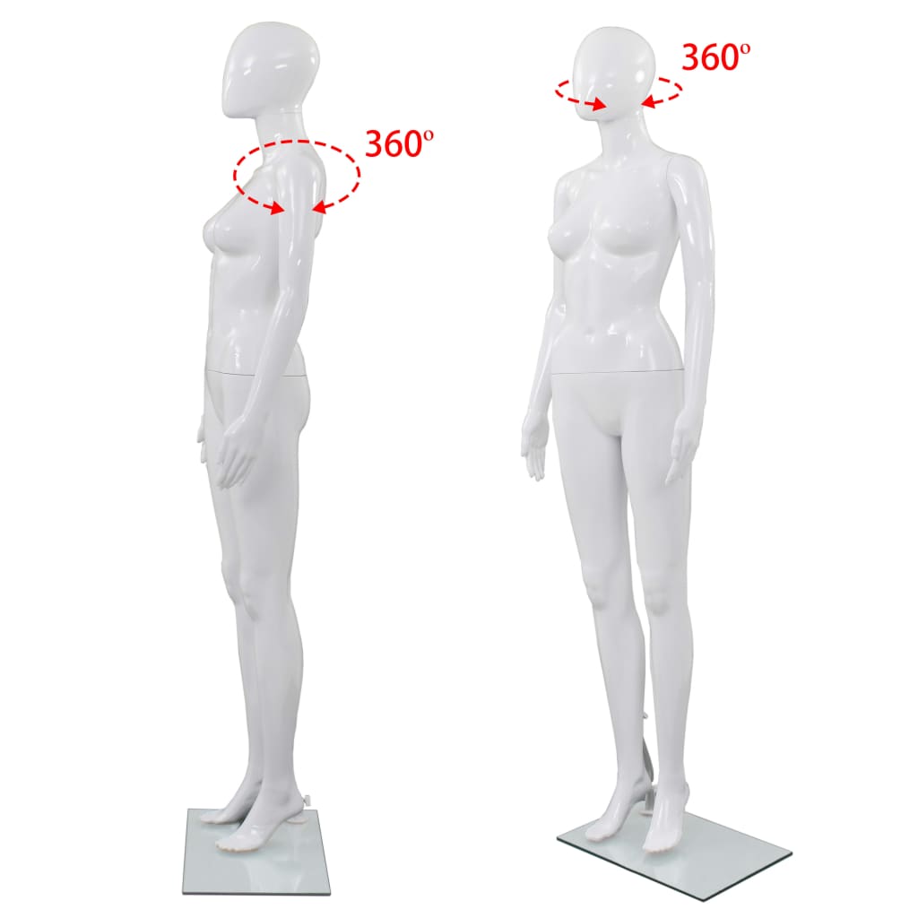 Full Body Female Mannequin with Glass Base Glossy White 68.9"