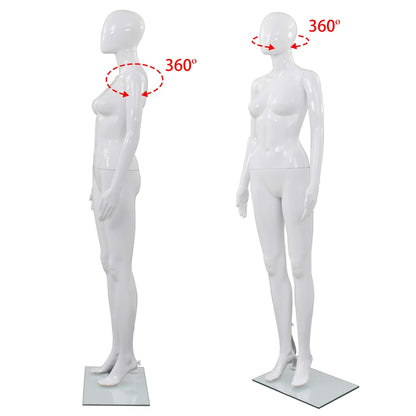 Full Body Female Mannequin with Glass Base Glossy White 68.9"