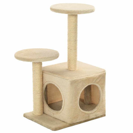 Cat Tree | Beige | Engineered wood, plush fabric, sisal rope | Small