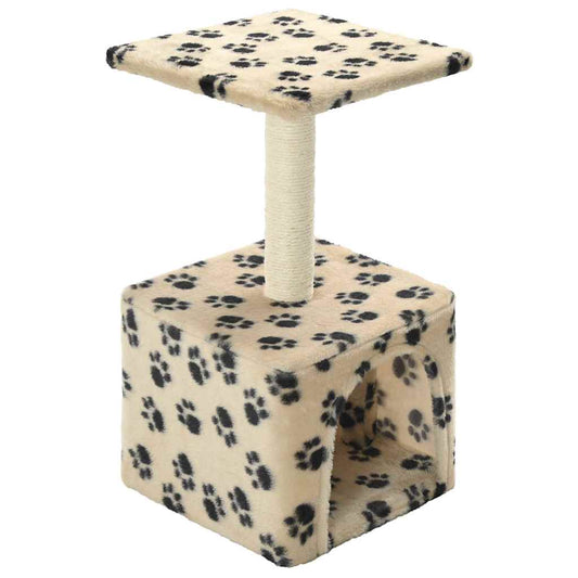 Cat Tree | Beige with black paw prints