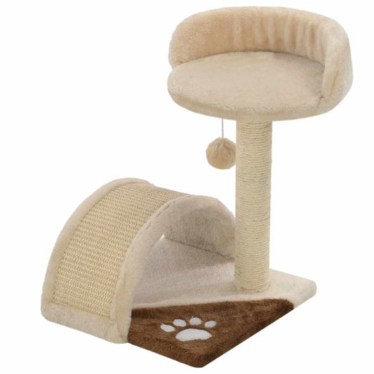 Cat Tree | Beige and Brown | Particle board, Soft plush, Sisal rope