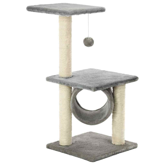 Cat Tree | Grey | Particle board, Soft plush, Sisal rope | 65 cm