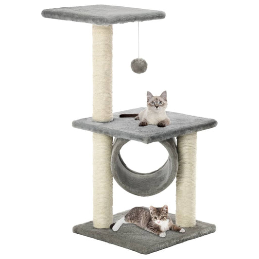 Cat Tree | Grey | Particle board, Soft plush, Sisal rope | 65 cm