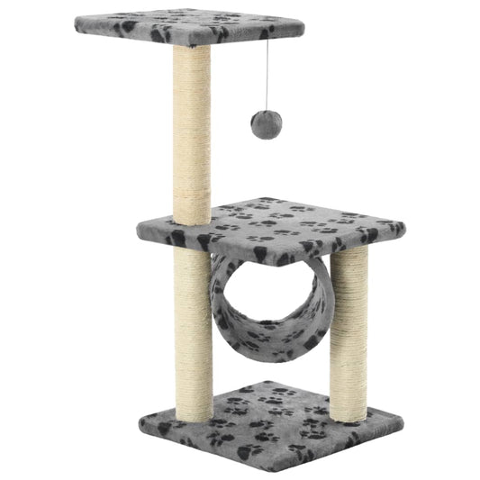 Cat Tree | Grey with black paw prints | Particle board | Medium