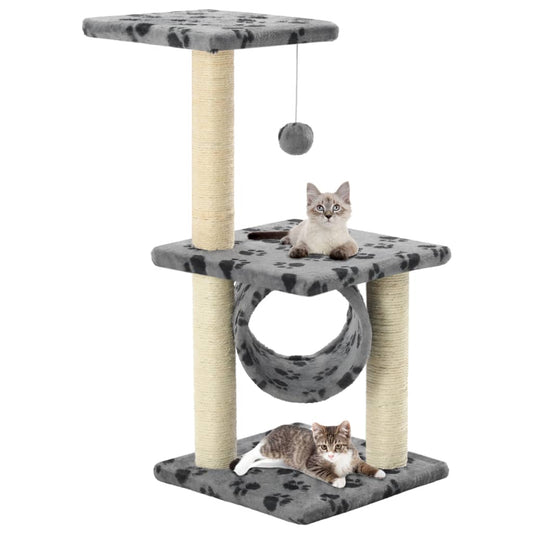 Cat Tree | Grey with black paw prints | Particle board | Medium