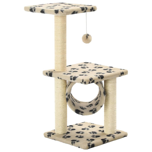Cat Tree | Beige with black paw prints