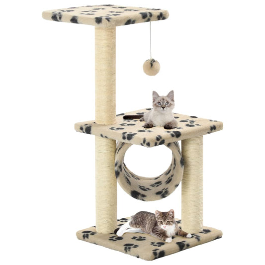 Cat Tree | Beige with black paw prints