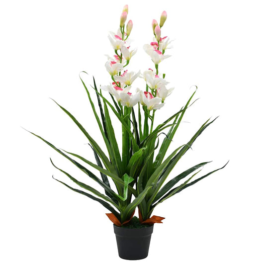 Artificial Plant | Green and white | Fabric flowers, plastic leaves